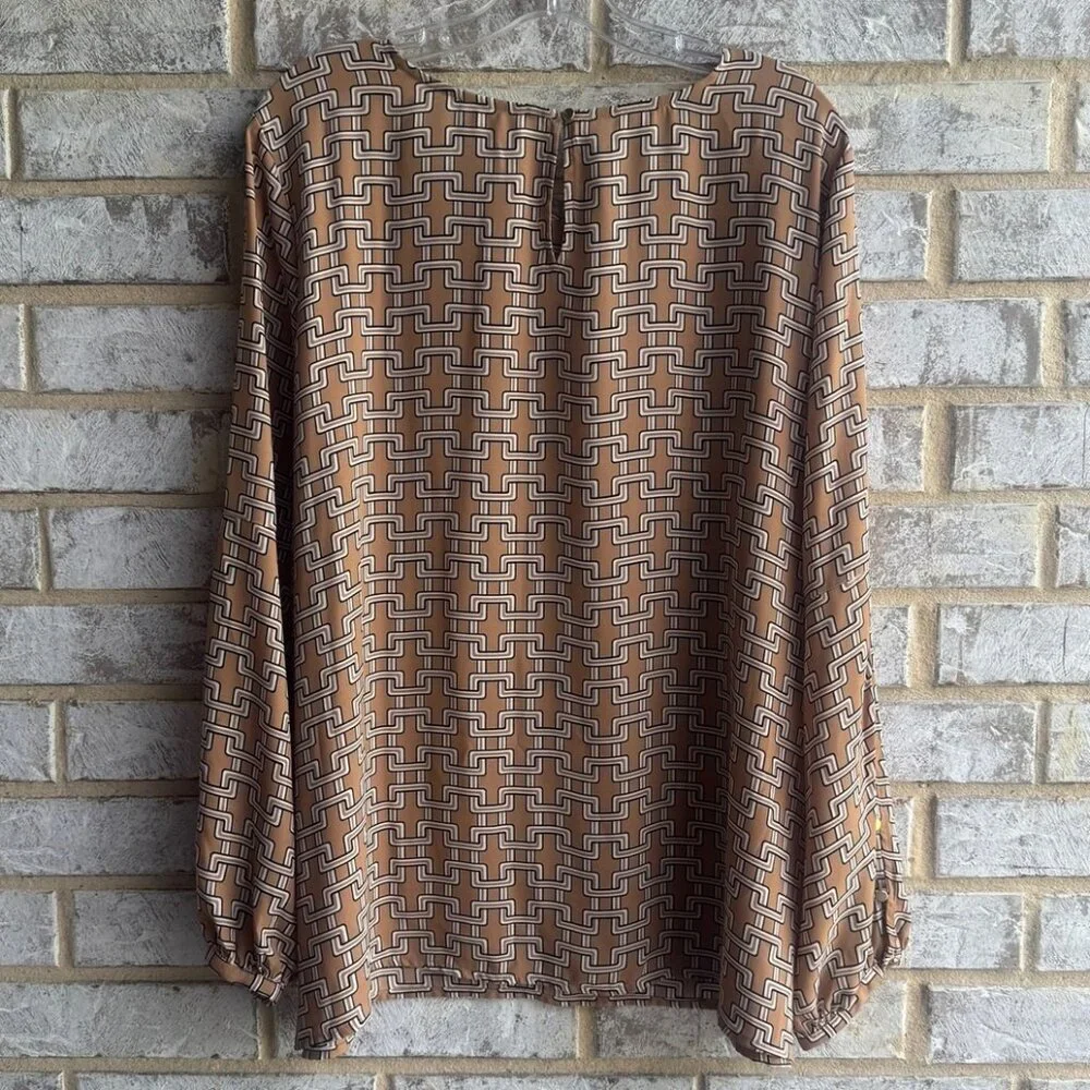Liz Claiborne Long Sleeve Scoop Neck Geometric Career Blouse Women's Size XXL